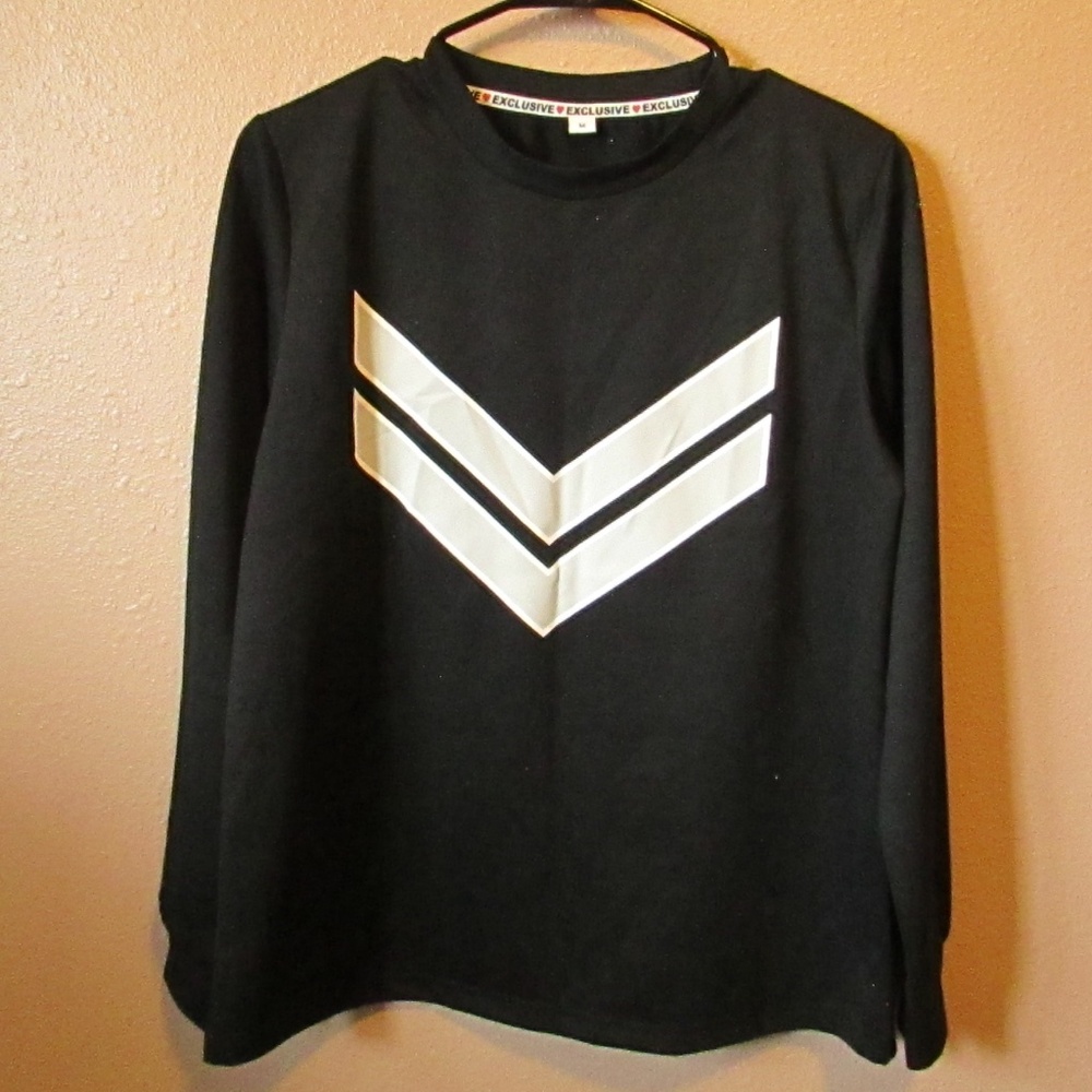 Black Long Sleeve Shirt with White Chevron Accent
